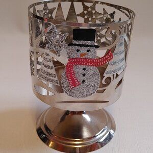 Bath & Body Works Christmas Holiday Glitter Snowman Metal Pedestal Candle Holder